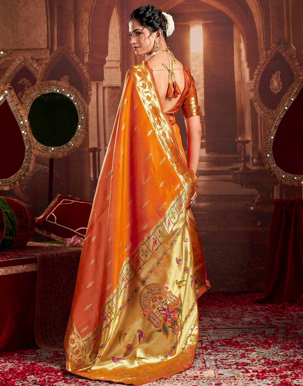 Rust Orange Silk Woven Paithani Saree