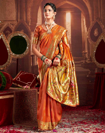 Rust Orange Silk Woven Paithani Saree