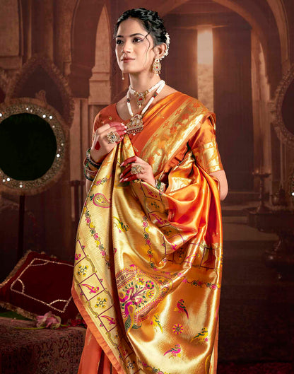 Rust Orange Silk Woven Paithani Saree
