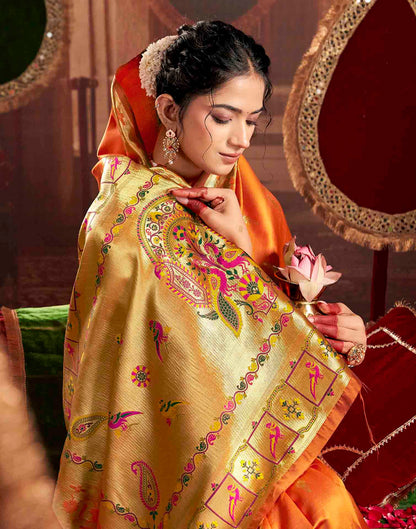 Rust Orange Silk Woven Paithani Saree
