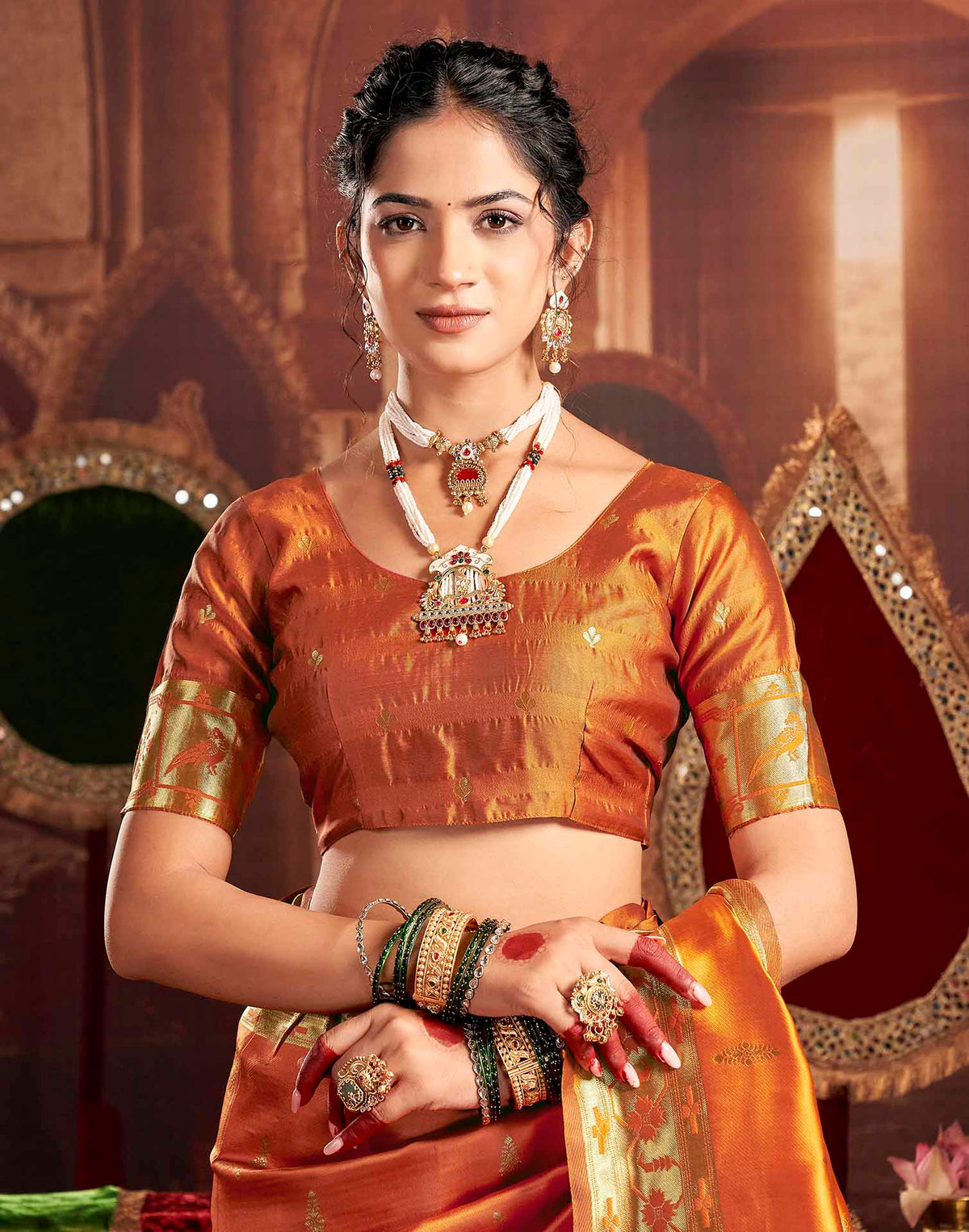 Rust Orange Silk Woven Paithani Saree