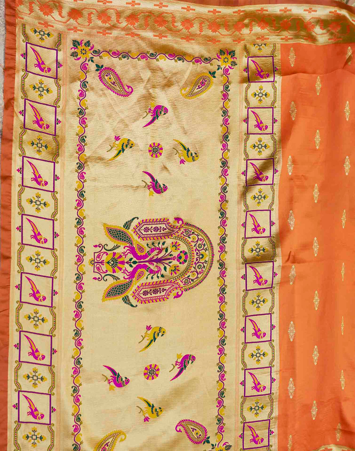 Rust Orange Silk Woven Paithani Saree