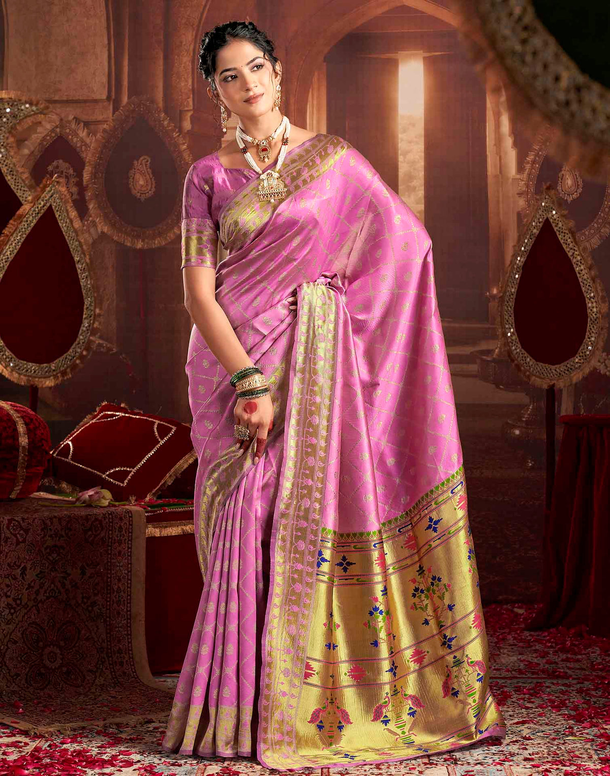 Orchid Pink Silk Woven Paithani Saree