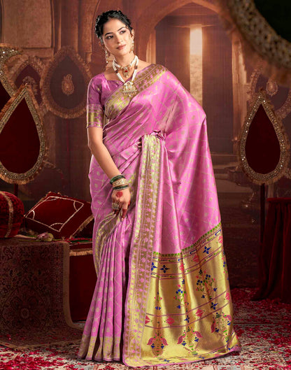 Orchid Pink Silk Woven Paithani Saree