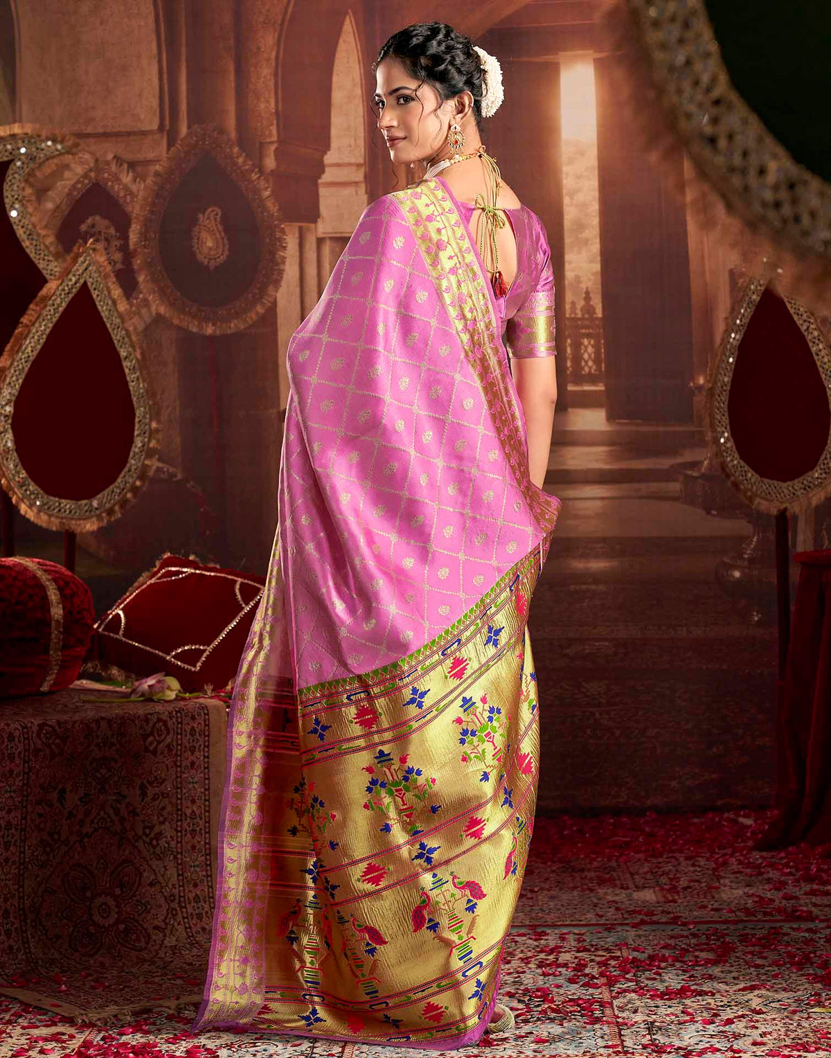 Orchid Pink Silk Woven Paithani Saree