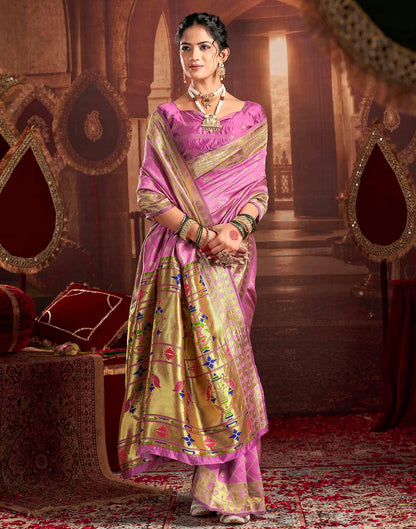 Orchid Pink Silk Woven Paithani Saree