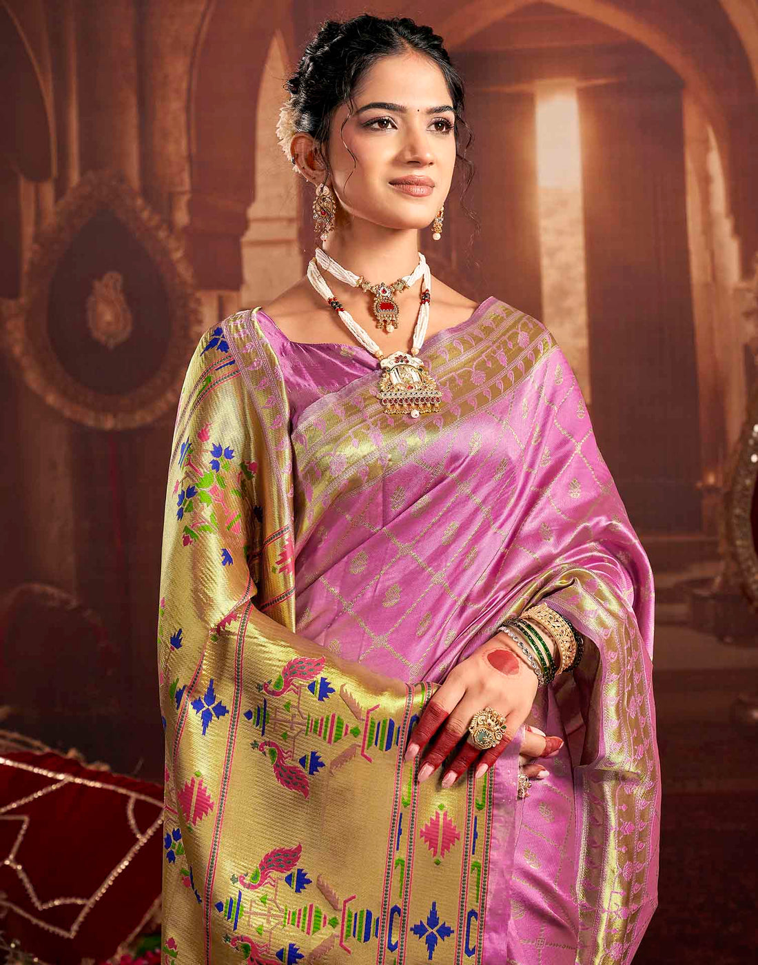 Orchid Pink Silk Woven Paithani Saree