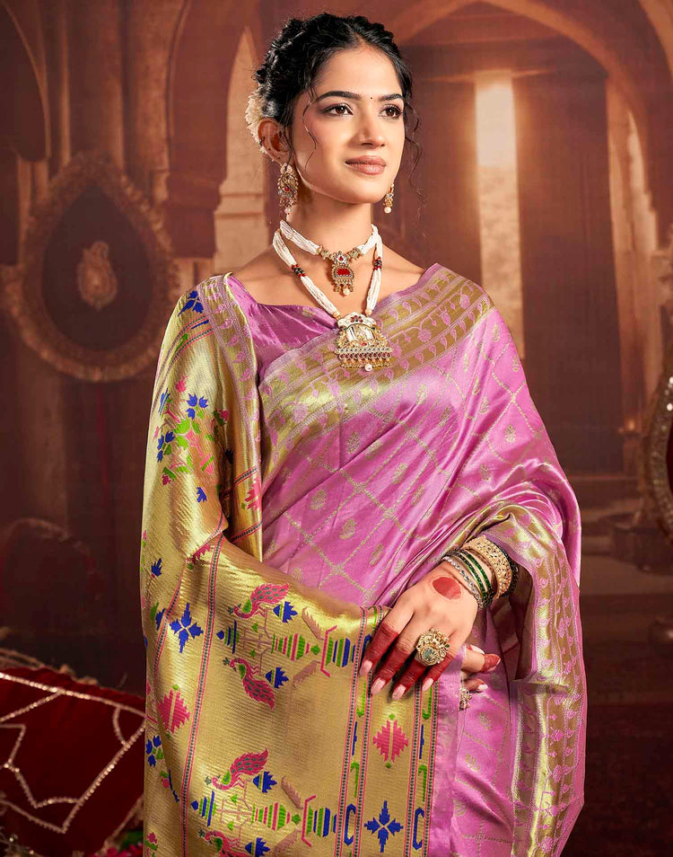 Orchid Pink Silk Woven Paithani Saree