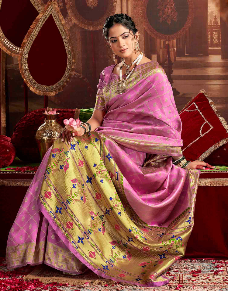 Orchid Pink Silk Woven Paithani Saree