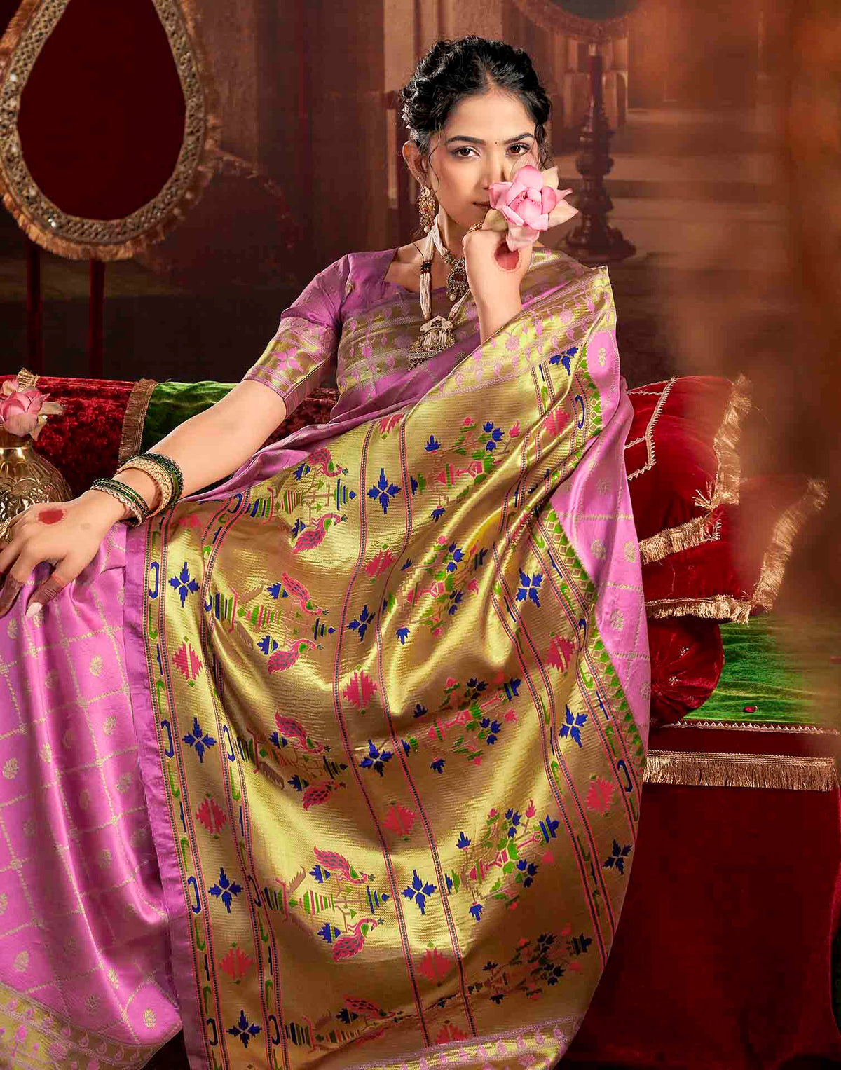 Orchid Pink Silk Woven Paithani Saree