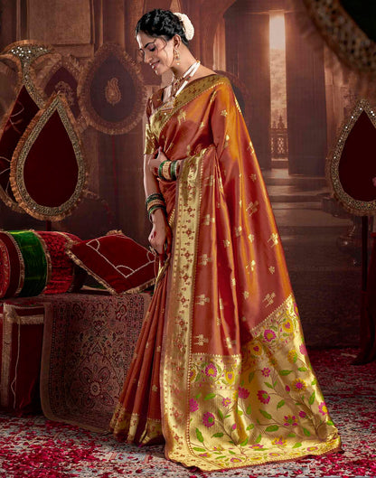 Rust Silk Woven Paithani Saree
