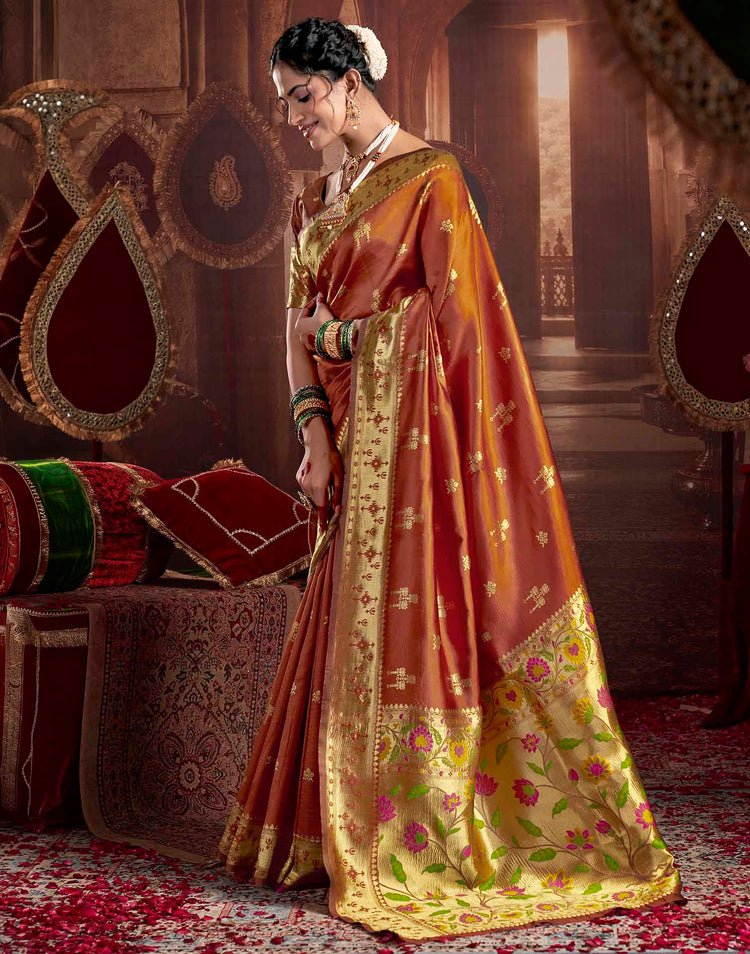 Rust Silk Woven Paithani Saree