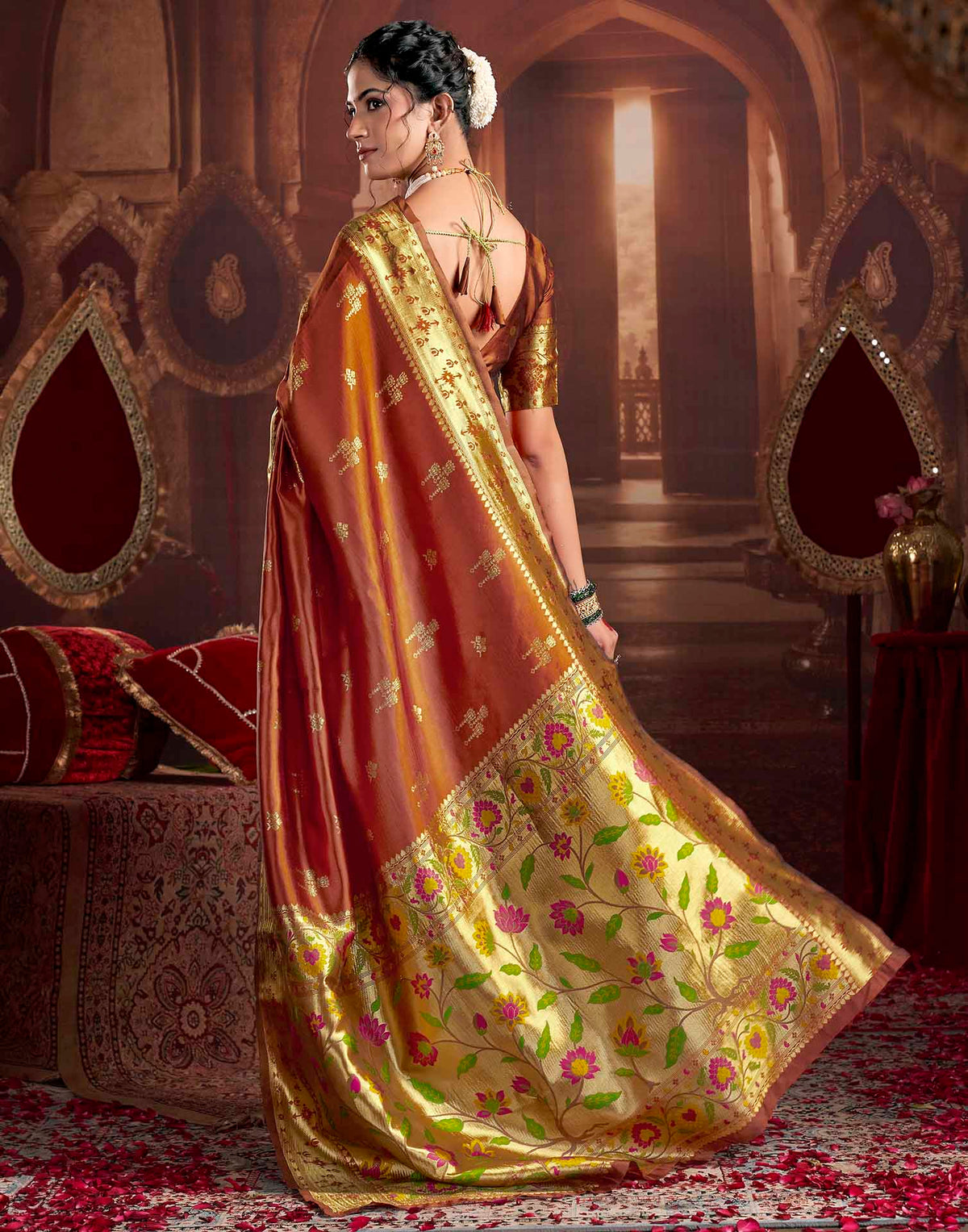 Rust Silk Woven Paithani Saree