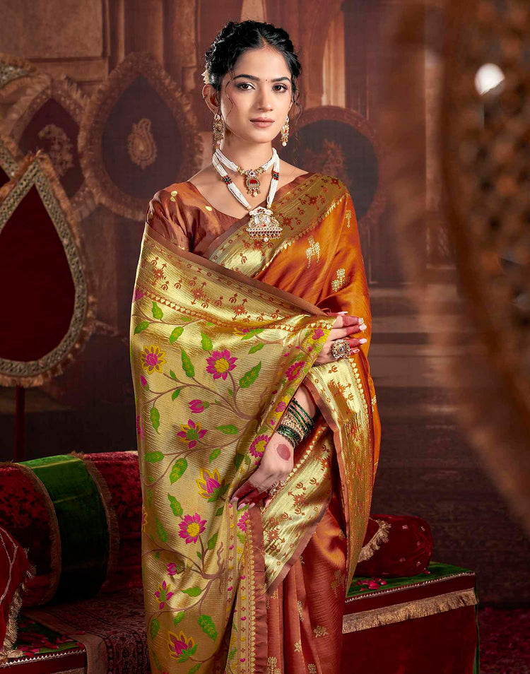 Rust Silk Woven Paithani Saree