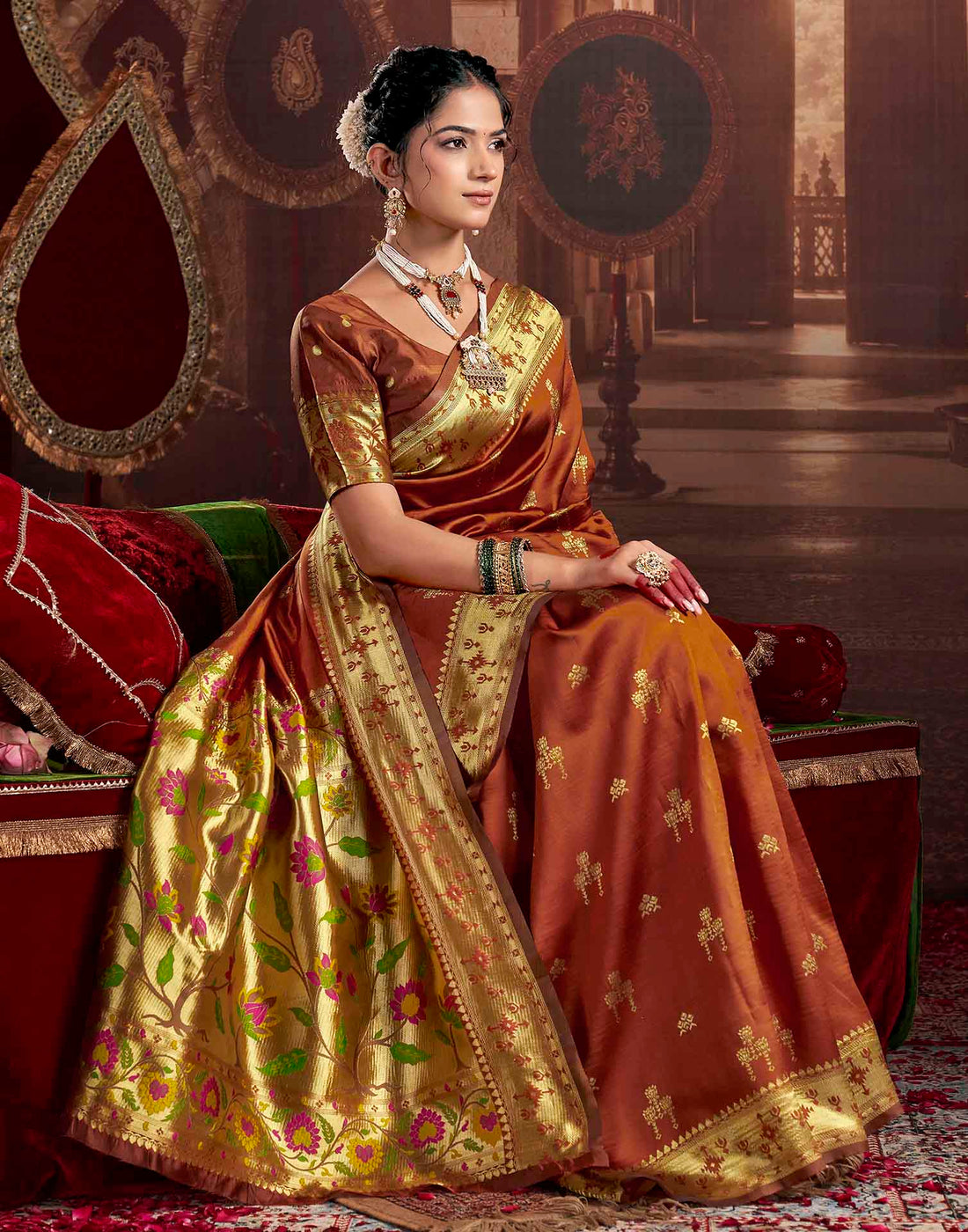 Rust Silk Woven Paithani Saree