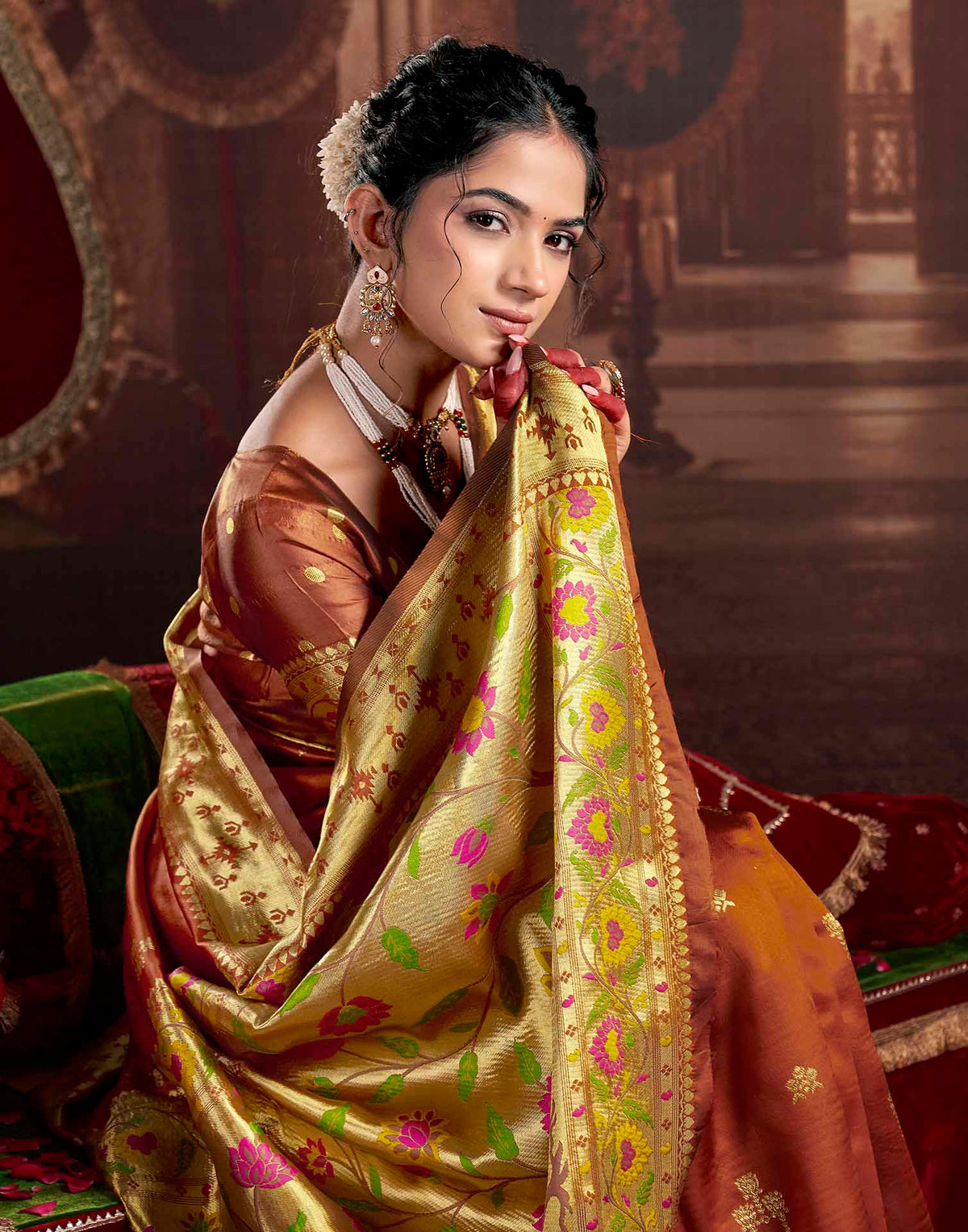 Rust Silk Woven Paithani Saree