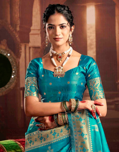 Teal Blue Silk Woven Paithani Saree