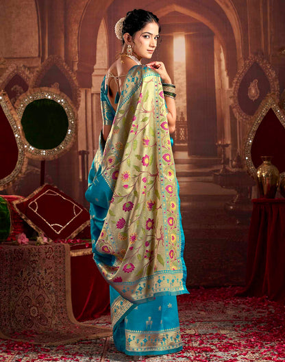 Teal Blue Silk Woven Paithani Saree