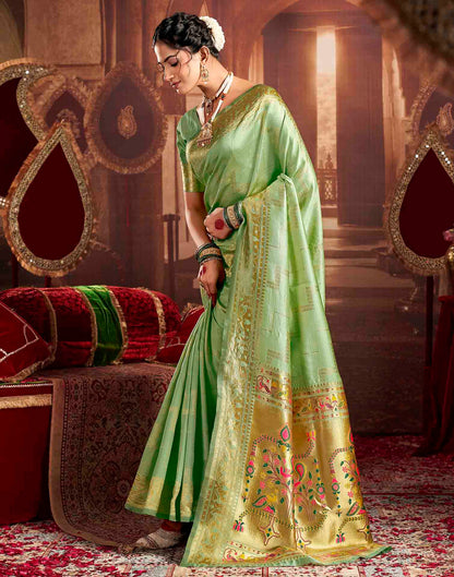 Pista Green Silk Woven Paithani Saree