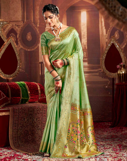 Pista Green Silk Woven Paithani Saree