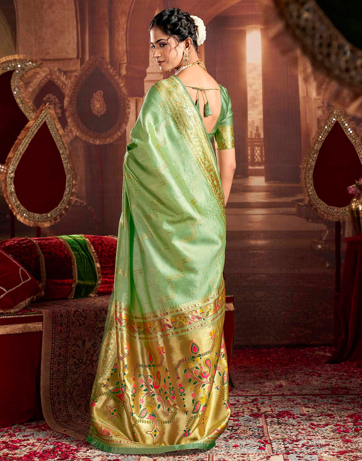 Pista Green Silk Woven Paithani Saree