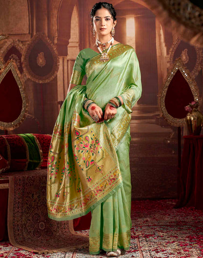 Pista Green Silk Woven Paithani Saree