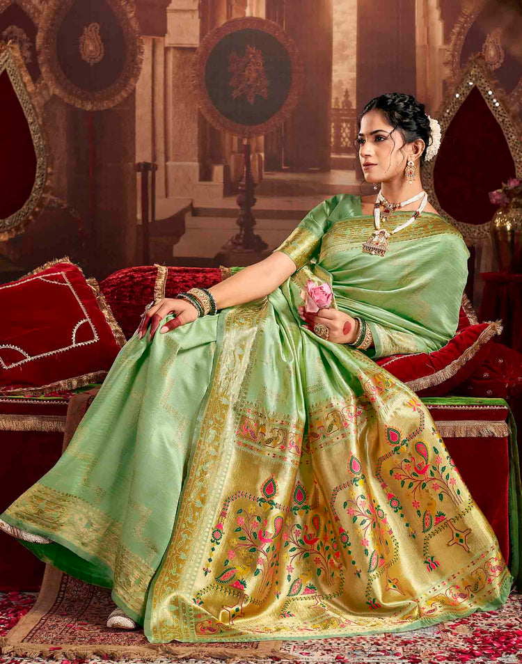 Pista Green Silk Woven Paithani Saree