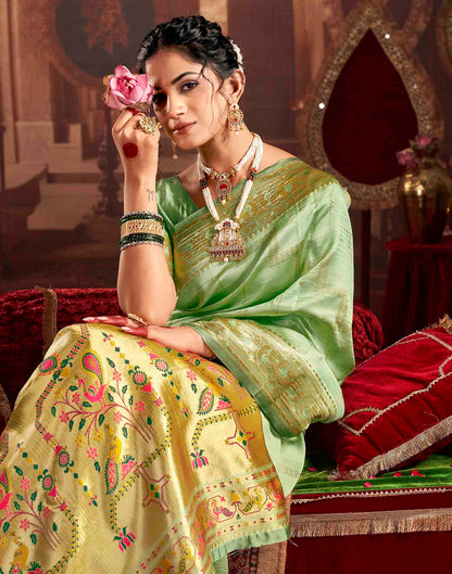 Pista Green Silk Woven Paithani Saree