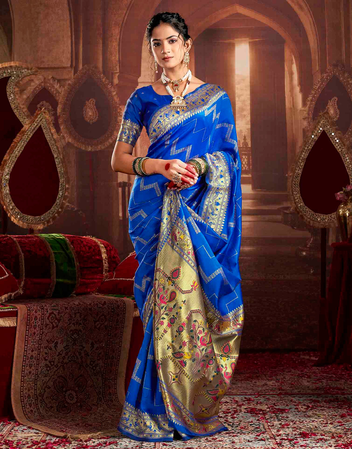 Royal Blue Silk Woven Paithani Saree