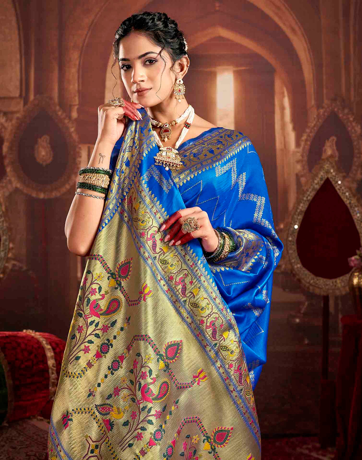 Royal Blue Silk Woven Paithani Saree