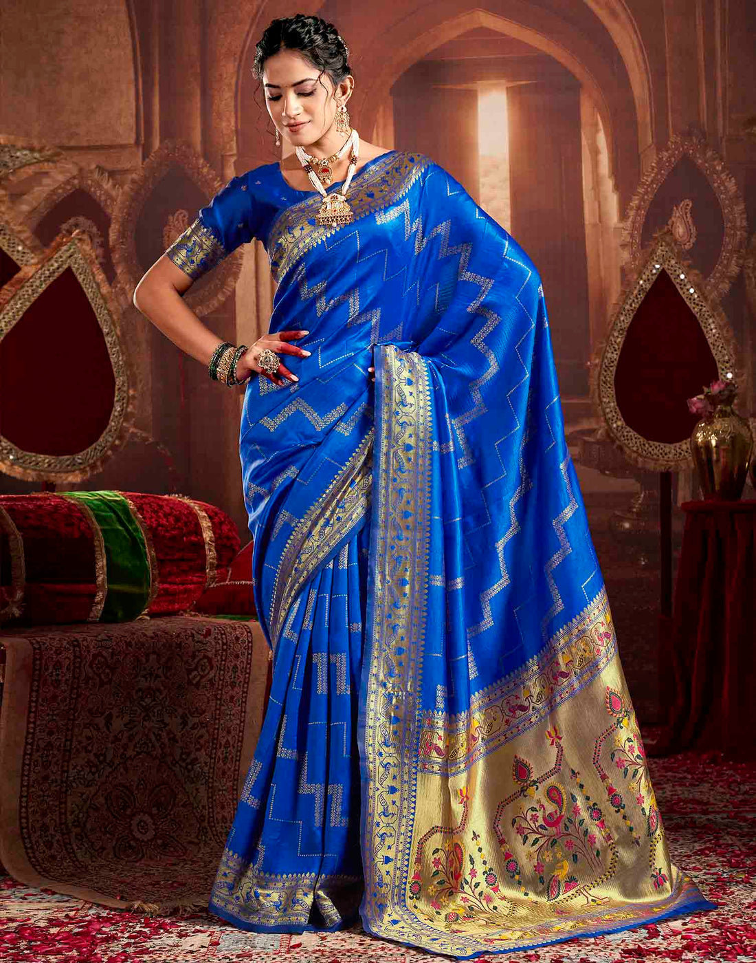 Royal Blue Silk Woven Paithani Saree