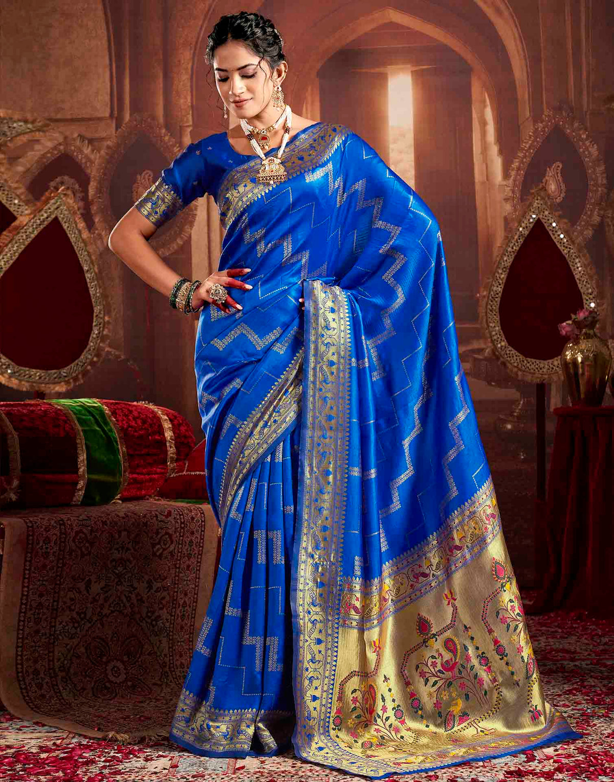 Royal Blue Silk Woven Paithani Saree