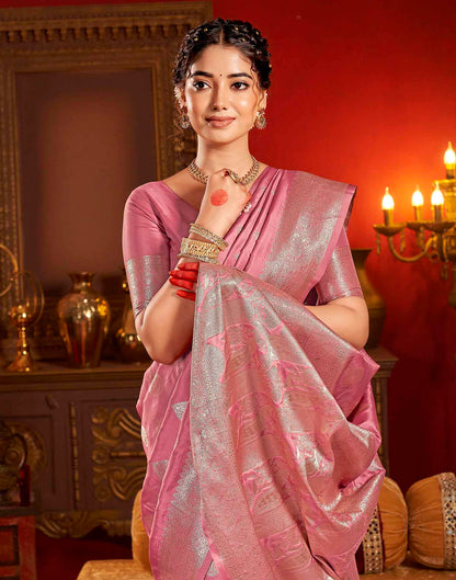Dusty Rose Pink Silk Woven Banarasi Saree