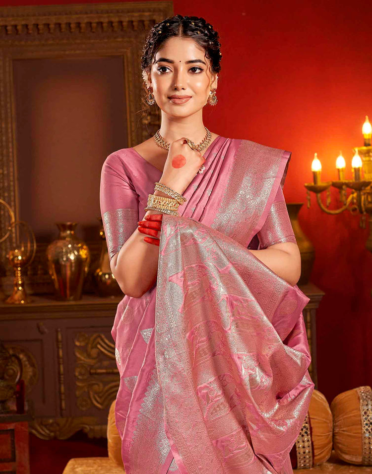 Dusty Rose Pink Silk Woven Banarasi Saree