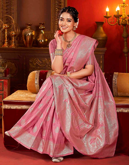 Dusty Rose Pink Silk Woven Banarasi Saree