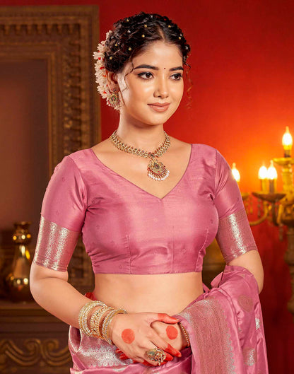 Dusty Rose Pink Silk Woven Banarasi Saree