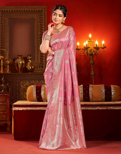 Dusty Rose Pink Silk Woven Banarasi Saree