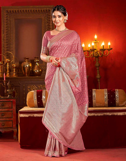 Dusty Rose Pink Silk Woven Banarasi Saree