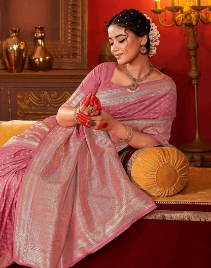 Dusty Rose Pink Silk Woven Banarasi Saree