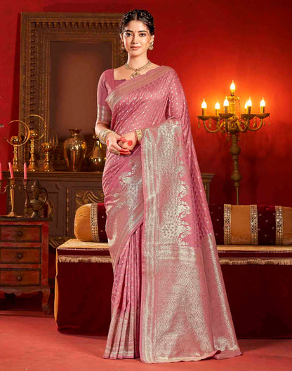 Dusty Rose Pink Silk Woven Banarasi Saree