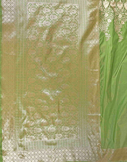 Olive Green Silk Woven Banarasi Saree