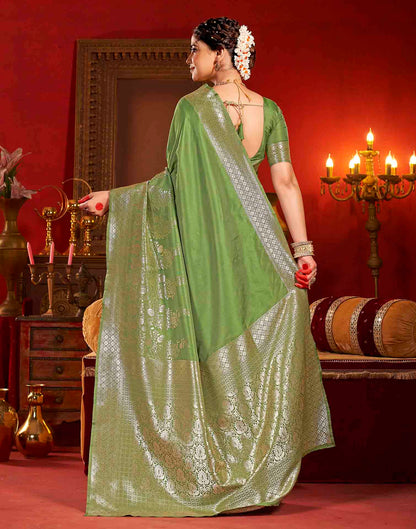 Olive Green Silk Woven Banarasi Saree
