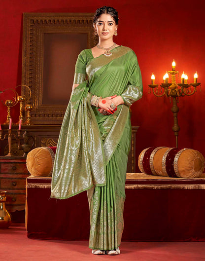 Olive Green Silk Woven Banarasi Saree