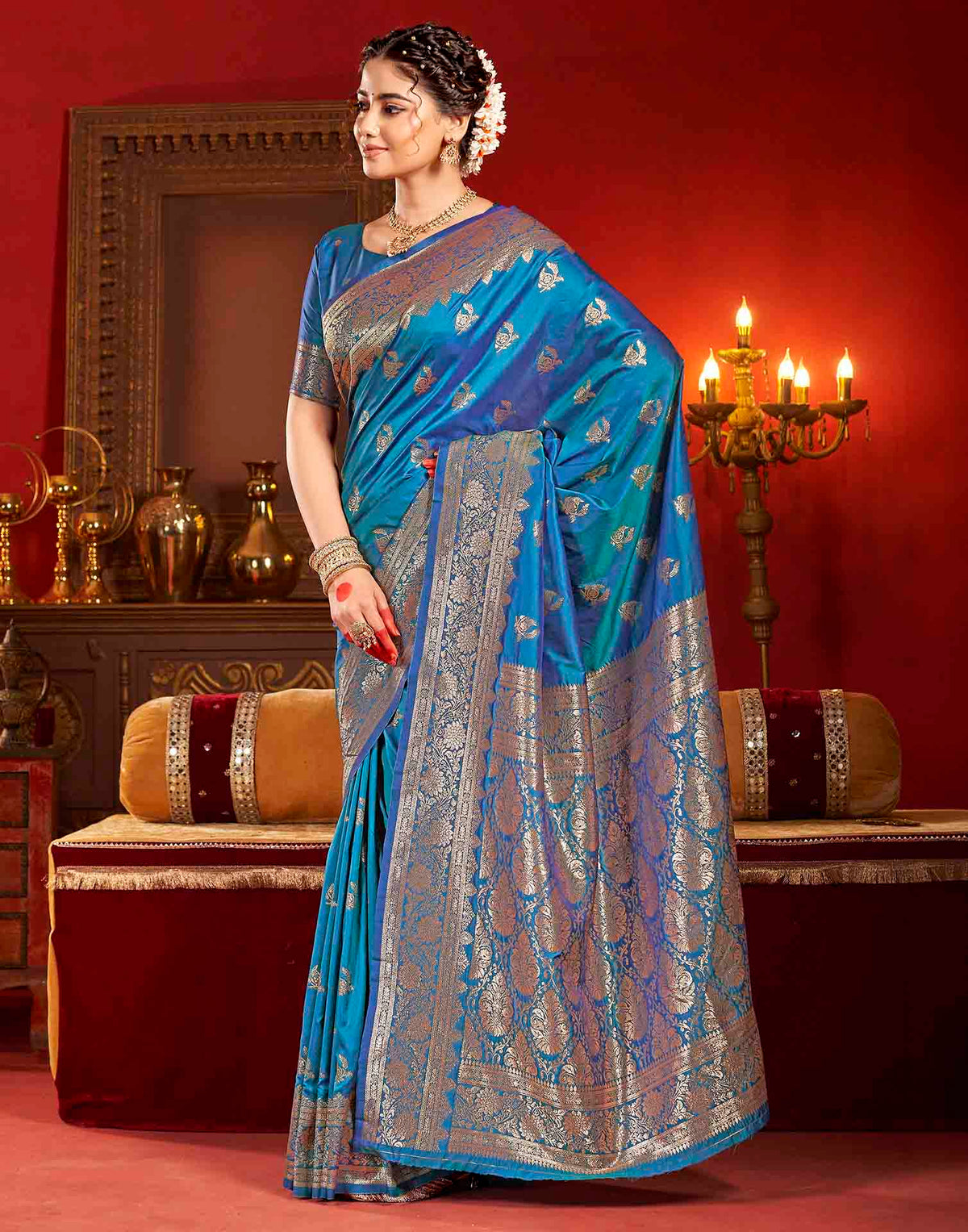 Royal Blue Silk Woven Banarasi Saree