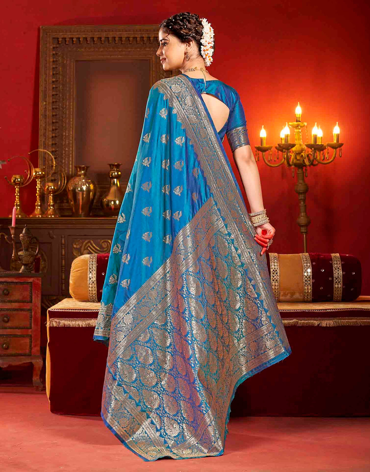 Royal Blue Silk Woven Banarasi Saree