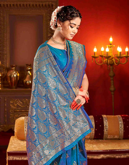 Royal Blue Silk Woven Banarasi Saree