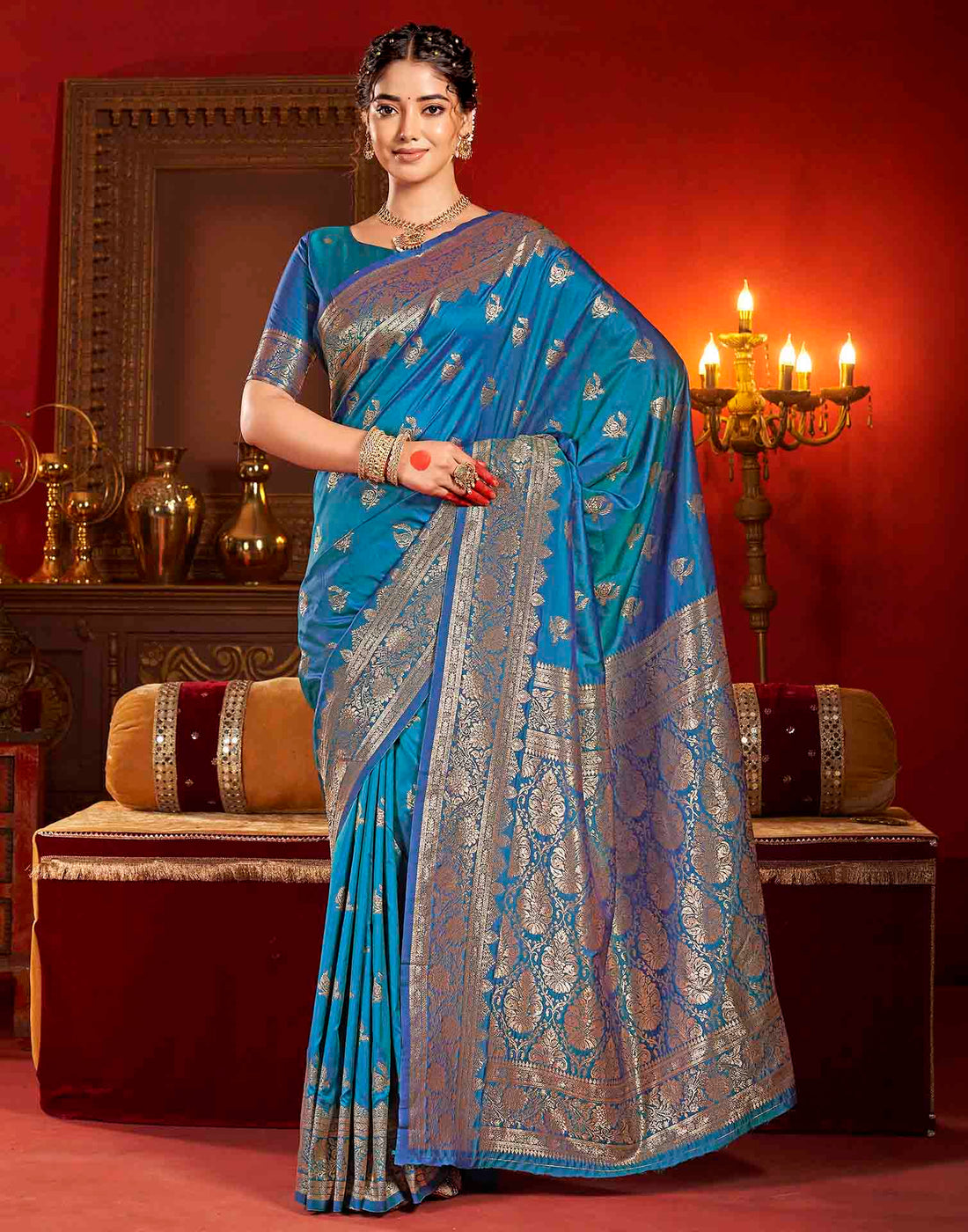 Royal Blue Silk Woven Banarasi Saree