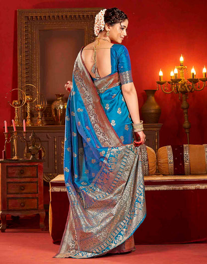 Peacock Blue Silk Woven Banarasi Saree