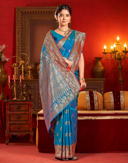 Peacock Blue Silk Woven Banarasi Saree