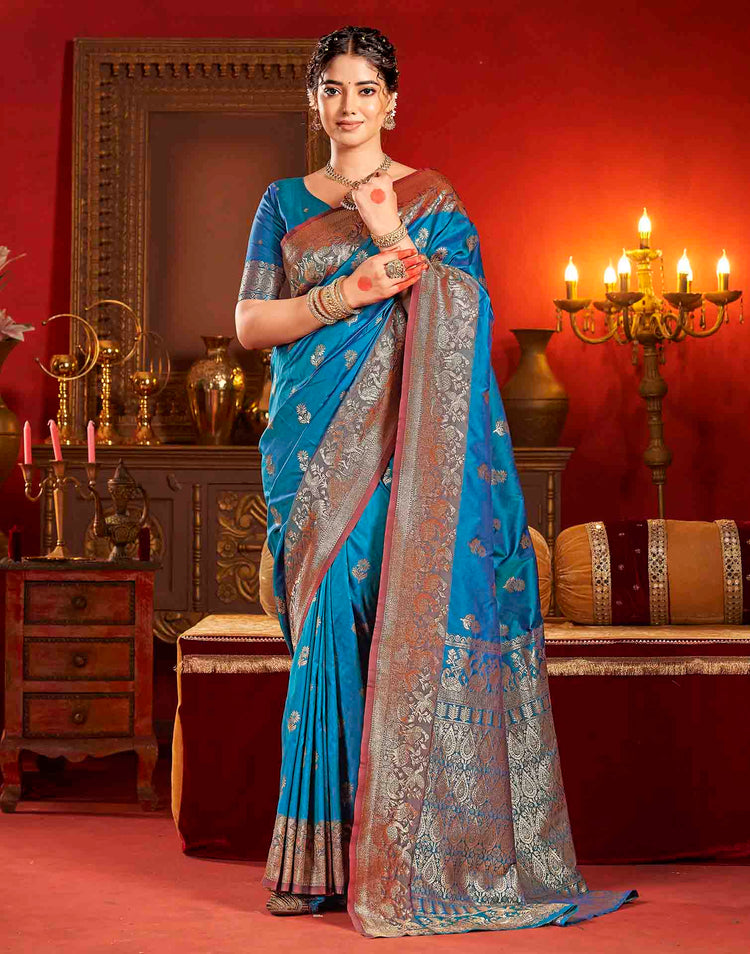 Peacock Blue Silk Woven Banarasi Saree